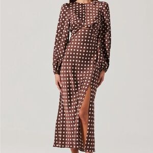 ASTR Suzy Brown Polka Dot Midi Dress